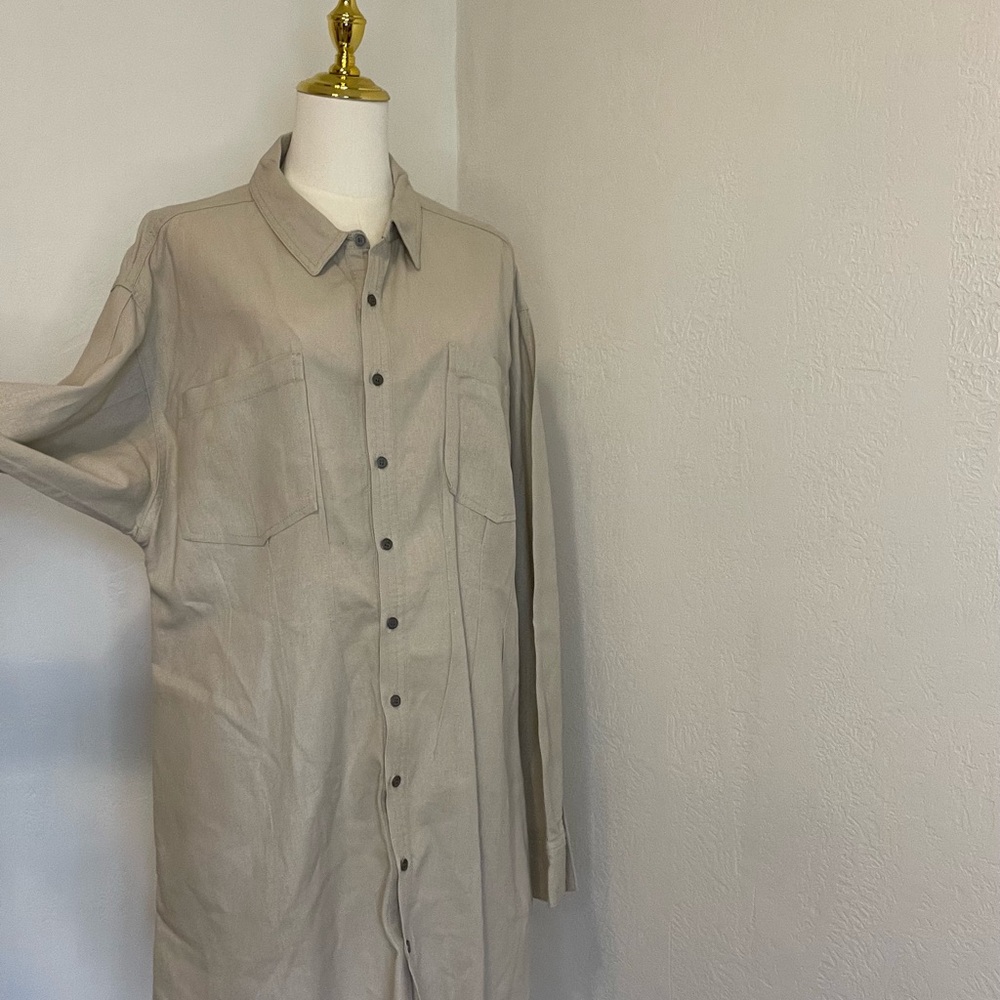 Risen Los Angeles Beige Button-Up Long Shirt Dress